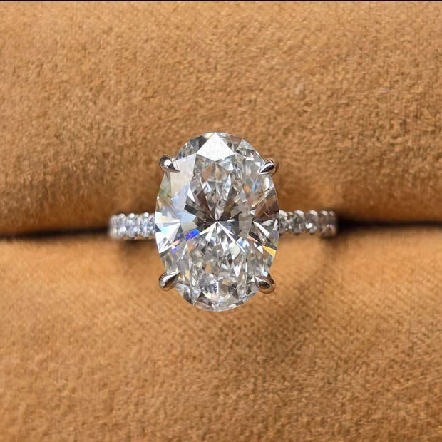 4.01ct Dカラー VS1 オーバル ハーフエタニティ リング｜無改色ラボダイヤ・IGI認定・PT950