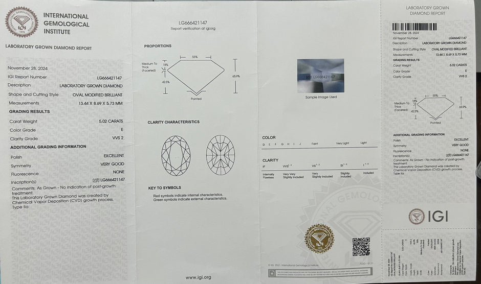 #22#5.02ct E VVS2 オーバル 三石デザインラボダイヤリング｜無改色・IGI認定ダイヤ × PT950リング