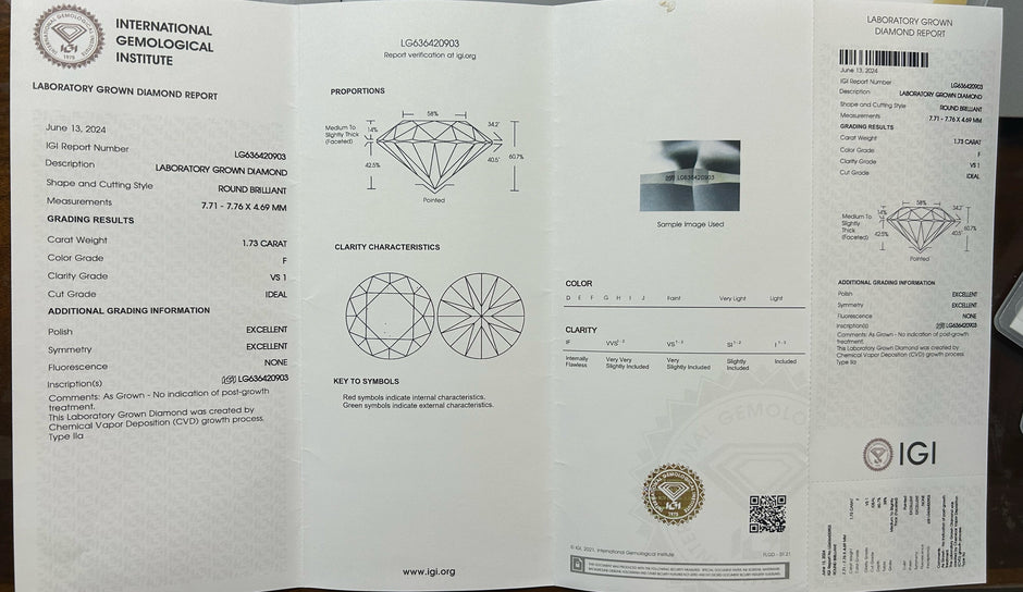 #33#1.73ct F VS1 ラボグロウンダイヤモンド 一粒ネックレス40㎝調整可能｜無改色・IGI認定ダイヤ × PT950ネックレス