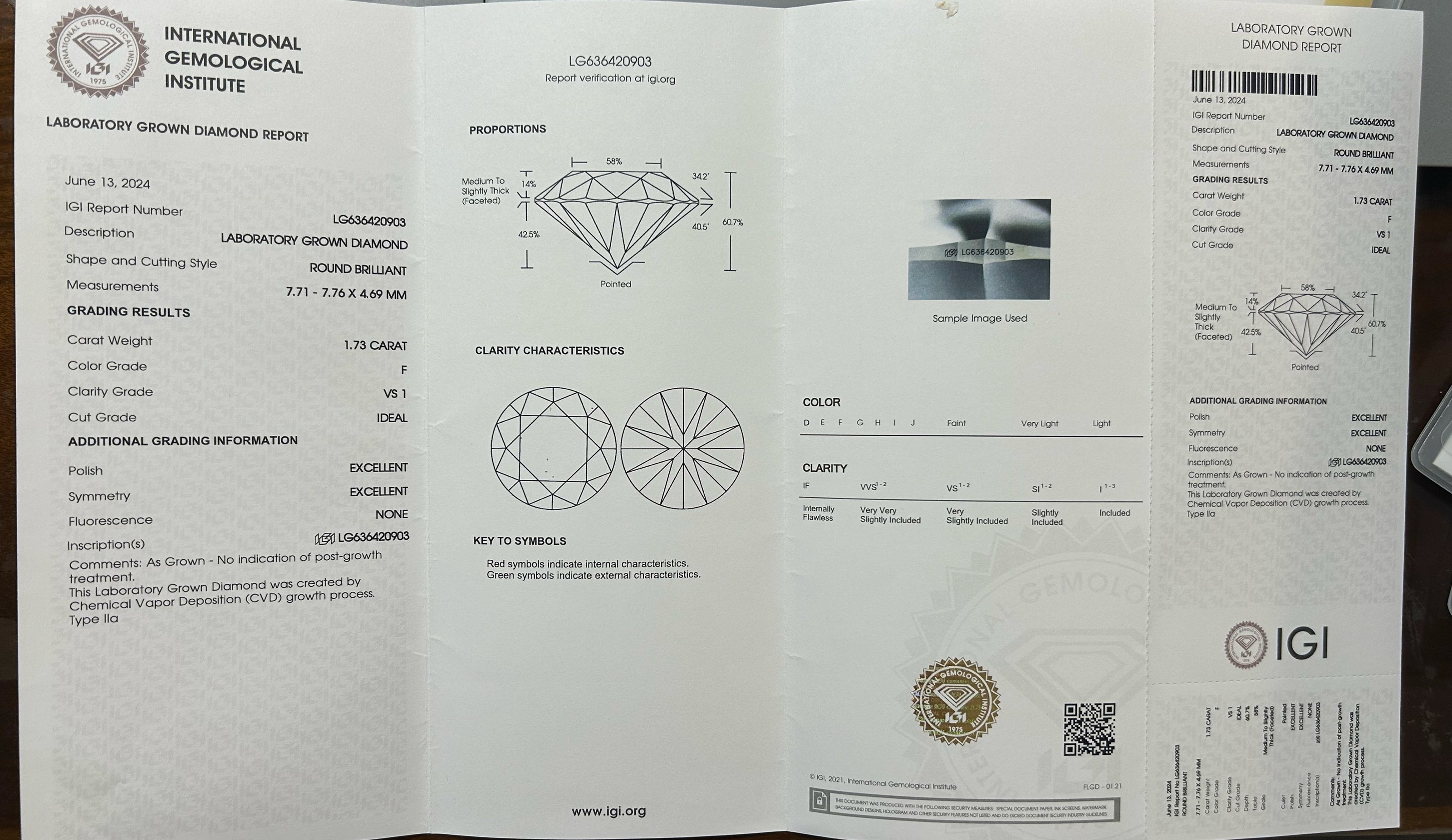 #33#1.73ct F VS1 ラボグロウンダイヤモンド 一粒ネックレス40㎝調整可能｜無改色・IGI認定ダイヤ × PT950ネックレス