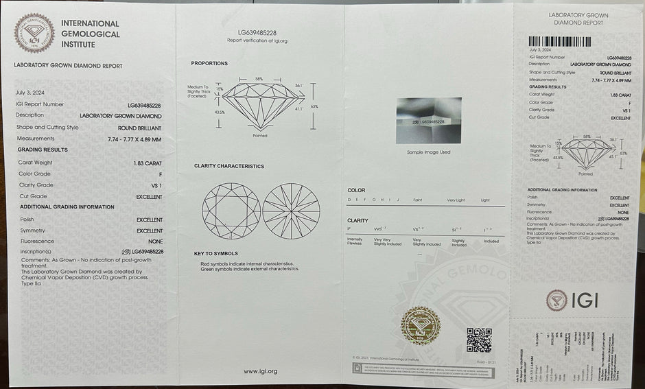 #34#1.83ct F VS1 ラボグロウンダイヤモンド ソリティアネックレス45㎝調整可能｜無改色・IGI認定ダイヤ × PT950リング