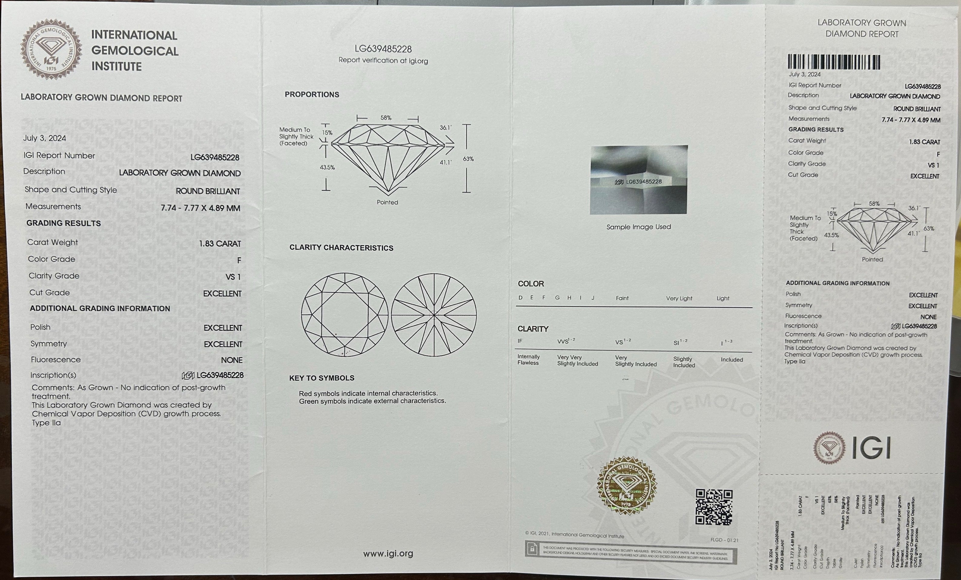 #34#1.83ct F VS1 ラボグロウンダイヤモンド ソリティアネックレス45㎝調整可能｜無改色・IGI認定ダイヤ × PT950リング