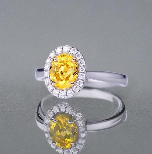ラボグロウンダイヤモンド ハローリング 2ct Fancy Intense Yellow VS1 オーバルカット