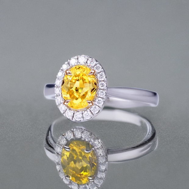 ラボグロウンダイヤモンド ハローリング 2ct Fancy Intense Yellow VS1 オーバルカット