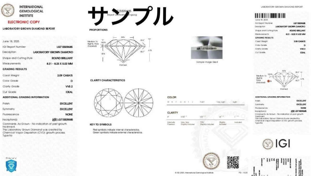 2.0ct D VVS2 無改色ラボグロウンダイヤモンド リング
