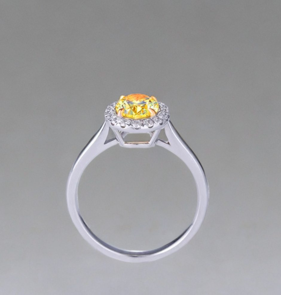 ラボグロウンダイヤモンド ハローリング 2ct Fancy Intense Yellow VS1 オーバルカット