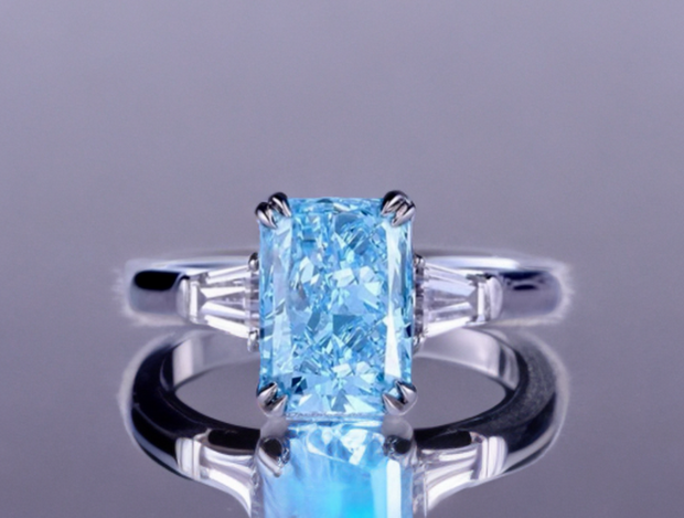 2.0ct Fancy Intense Blue VS1 ラボグロウンダイヤモンド レクタンギュラーリング IGI鑑定書付