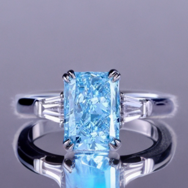 2.0ct Fancy Intense Blue VS1 ラボグロウンダイヤモンド レクタンギュラーリング IGI鑑定書付