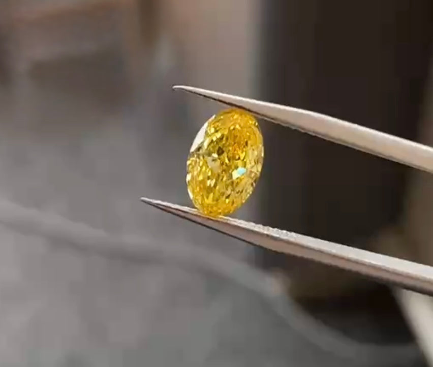 ラボグロウンダイヤモンド ハローリング 2ct Fancy Intense Yellow VS1 オーバルカット