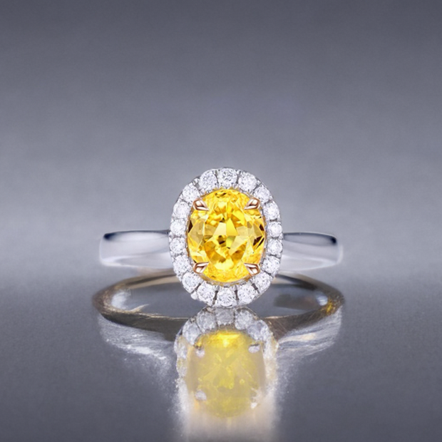 ラボグロウンダイヤモンド ハローリング 2ct Fancy Intense Yellow VS1 オーバルカット