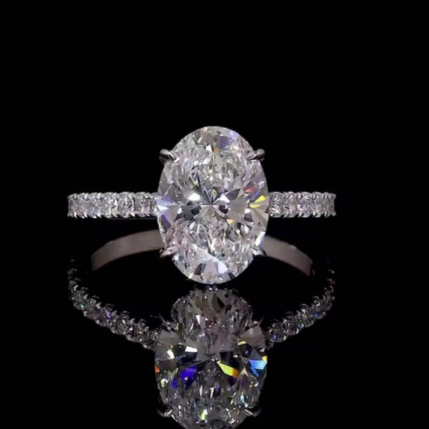 4.01ct Dカラー VS1 オーバル ハーフエタニティ リング｜無改色ラボダイヤ・IGI認定・PT950