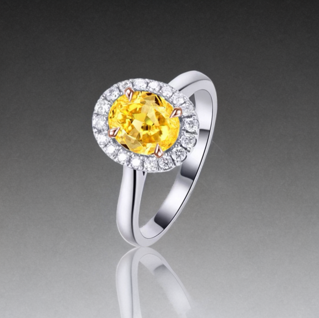 ラボグロウンダイヤモンド ハローリング 2ct Fancy Intense Yellow VS1 オーバルカット