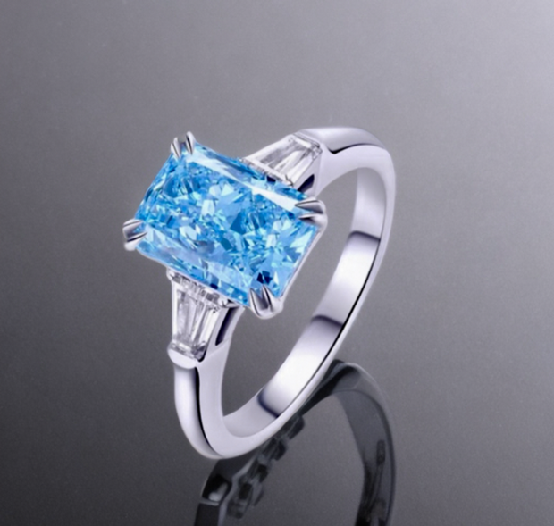 2.0ct Fancy Intense Blue VS1 ラボグロウンダイヤモンド レクタンギュラーリング IGI鑑定書付
