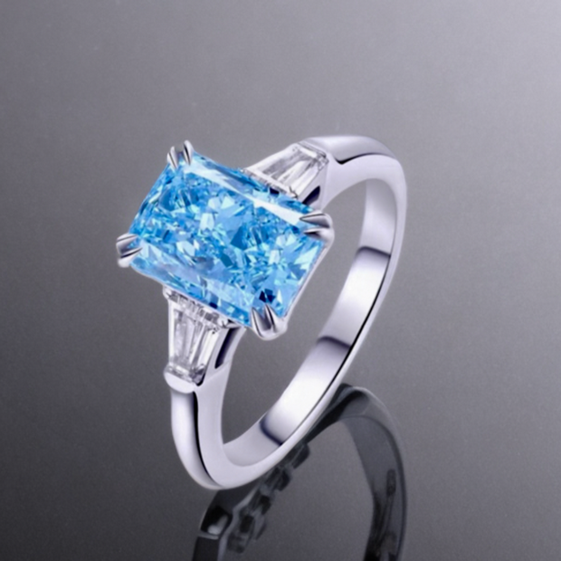 2.0ct Fancy Intense Blue VS1 ラボグロウンダイヤモンド レクタンギュラーリング IGI鑑定書付