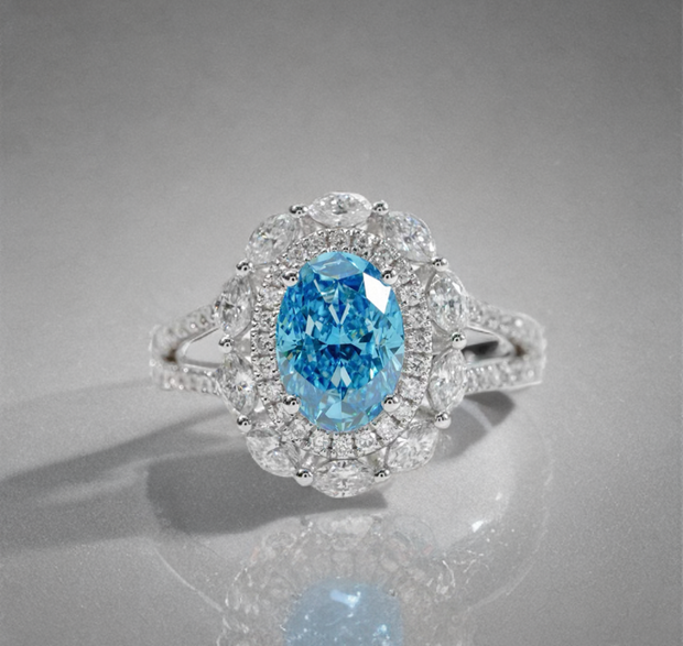 ラボグロウンダイヤモンド リング 2ct Fancy Intense Blue VS1 オーバルカット