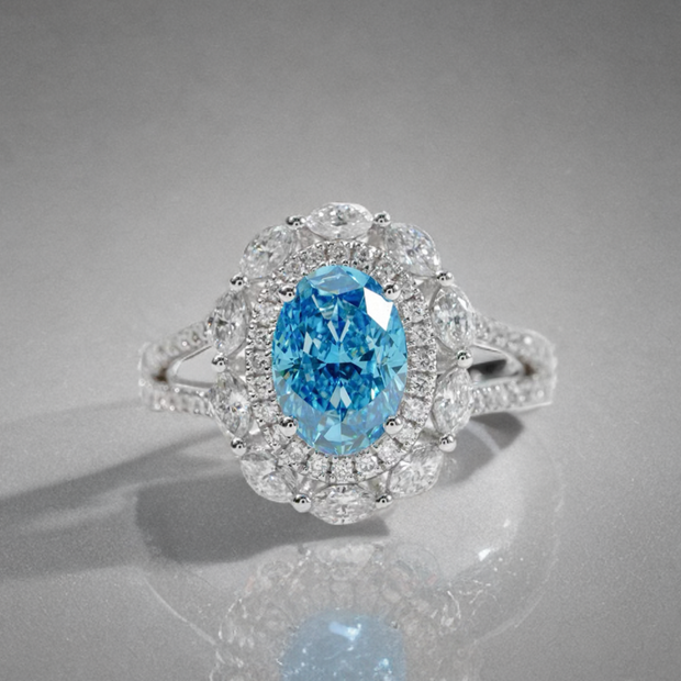 ラボグロウンダイヤモンド リング 2ct Fancy Intense Blue VS1 オーバルカット