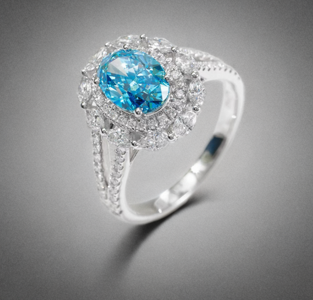 ラボグロウンダイヤモンド リング 2ct Fancy Intense Blue VS1 オーバルカット