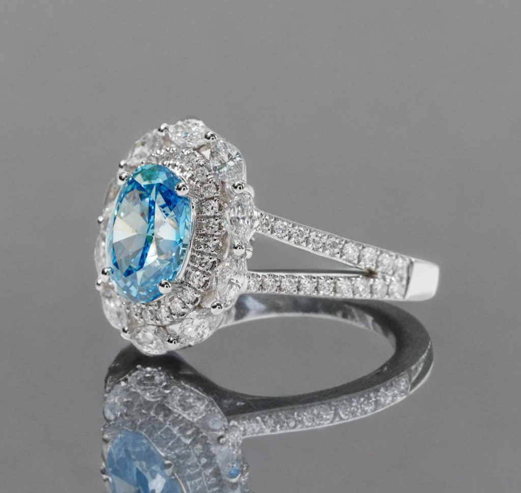 ラボグロウンダイヤモンド リング 2ct Fancy Intense Blue VS1 オーバルカット