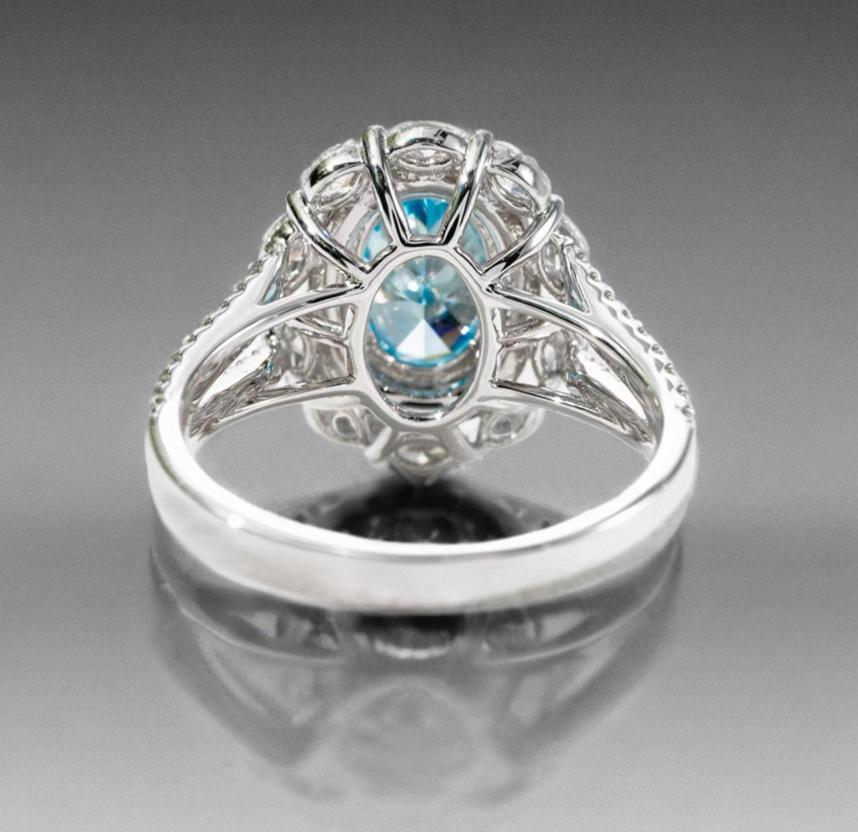 ラボグロウンダイヤモンド リング 2ct Fancy Intense Blue VS1 オーバルカット