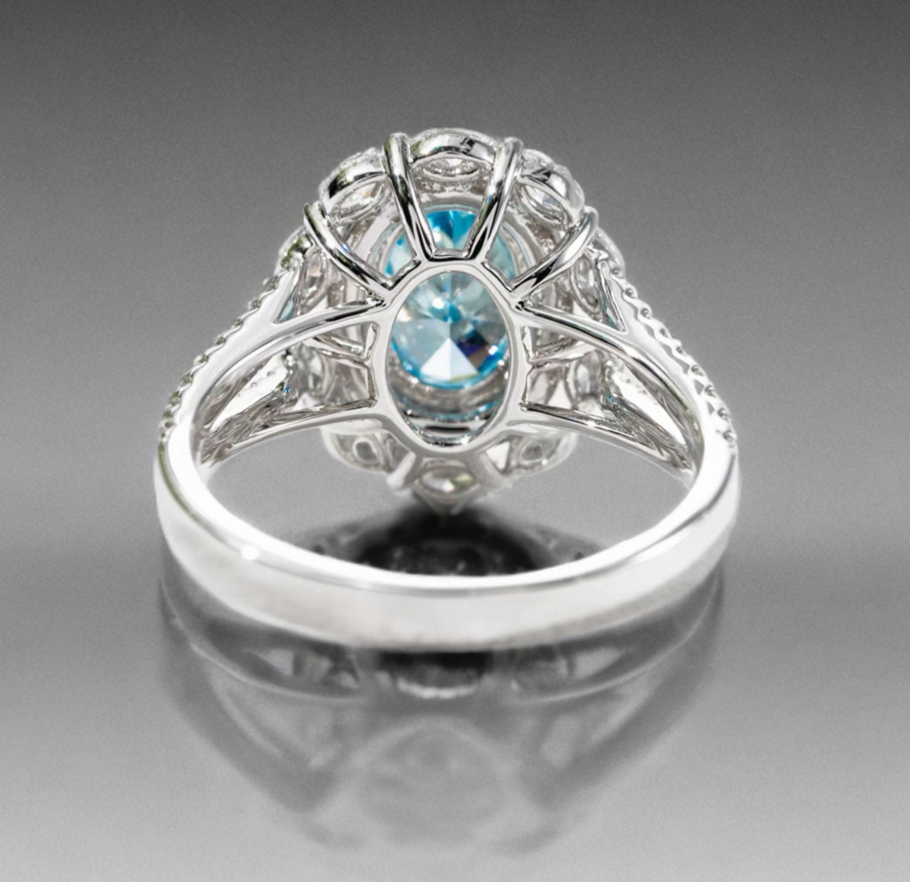 ラボグロウンダイヤモンド リング 2ct Fancy Intense Blue VS1 オーバルカット