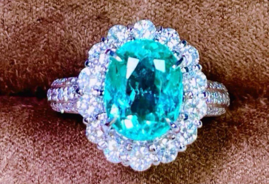 #30#2.41ct 天然パライバトルマリン×フラワーハローリングリング ｜無改色・IGI認定× PT950リング
