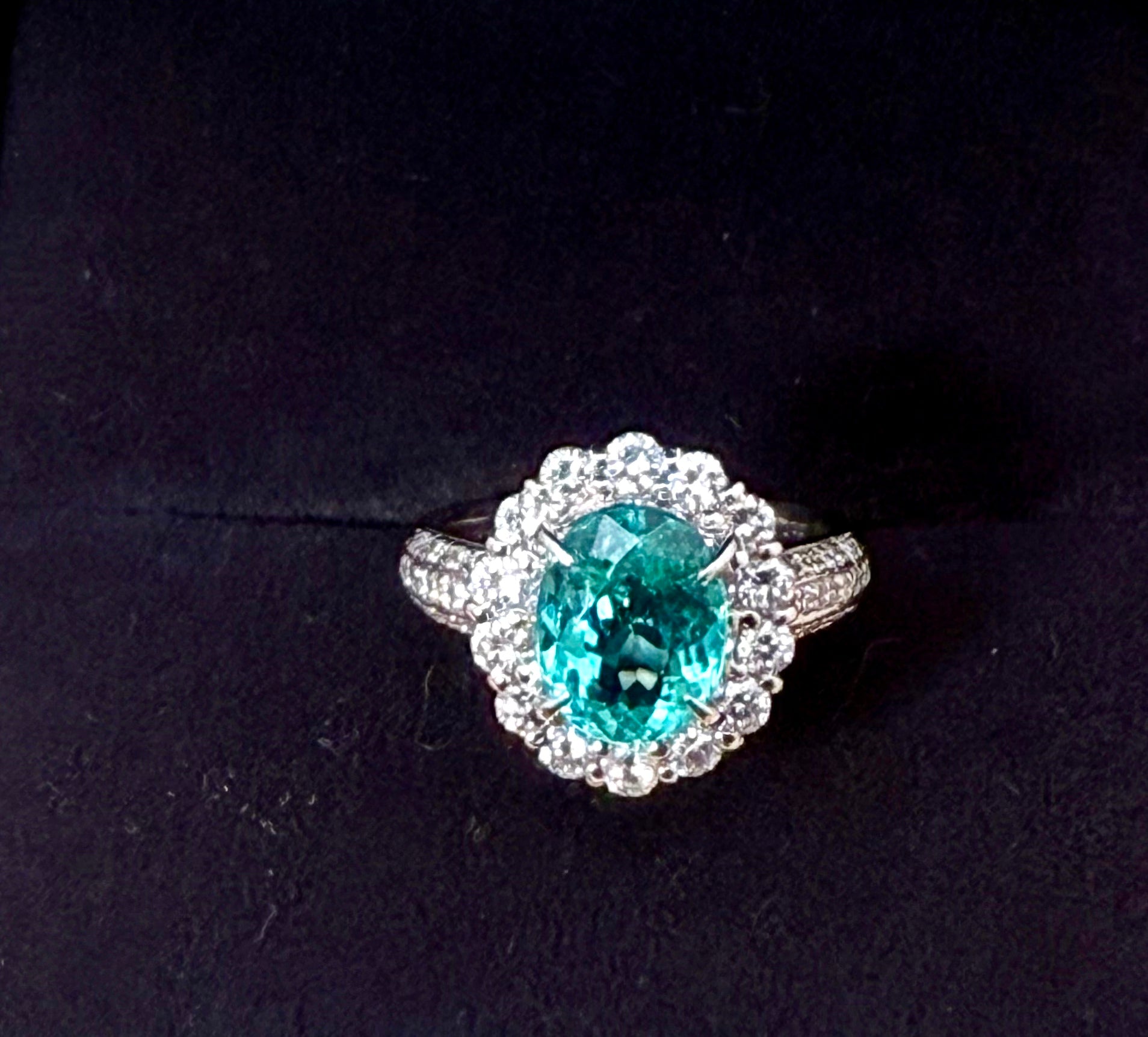 #30#2.41ct 天然パライバトルマリン×フラワーハローリングリング ｜無改色・IGI認定× PT950リング