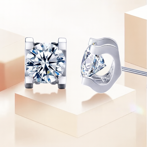 #a&b#1.03ct×2 D VVS2 ラボグロウンダイヤモンド 一粒ピアス｜無改色・IGI認定ダイヤ × PT950リング