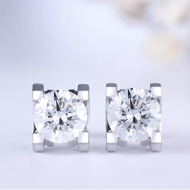 #a&b#1.03ct×2 D VVS2 ラボグロウンダイヤモンド 一粒ピアス｜無改色・IGI認定ダイヤ × PT950リング