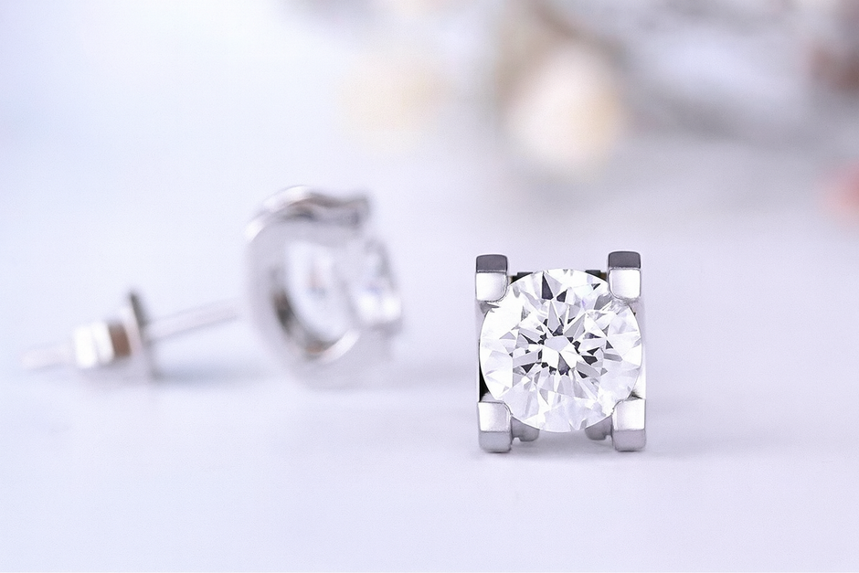 #a&b#1.03ct×2 D VVS2 ラボグロウンダイヤモンド 一粒ピアス｜無改色・IGI認定ダイヤ × PT950リング