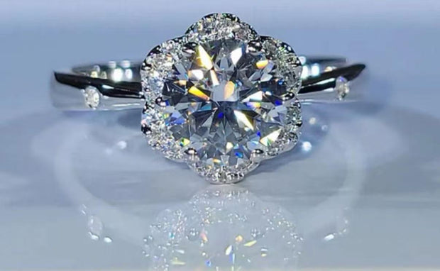 #27#1.06ct Ｆ VVS2 花形ハロー ラウンドカットリング｜無改色・IGI認定ダイヤ × PT950リング