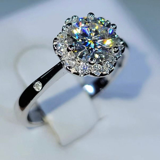 #27#1.06ct Ｆ VVS2 花形ハロー ラウンドカットリング｜無改色・IGI認定ダイヤ × PT950リング