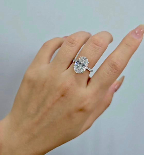 #21#4.01ct D VS1ハーフエタニティ×オーバルカットラボダイヤリング｜無改色・IGI認定ダイヤ × PT950リング