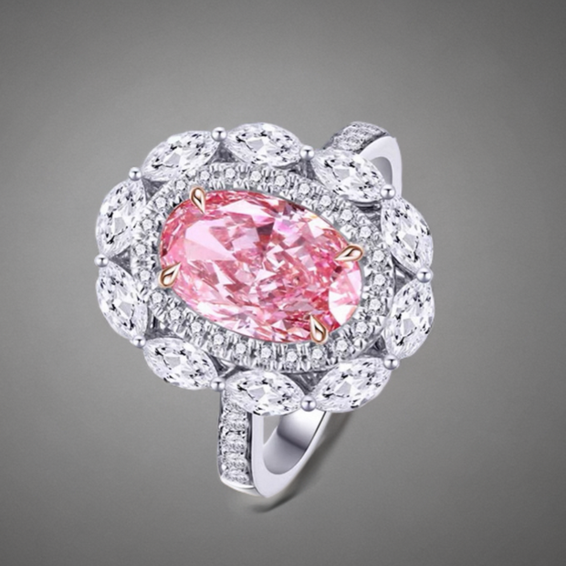 2ctピンクラボダイヤ オーバルカット ハローリング｜IGI認定・PT950