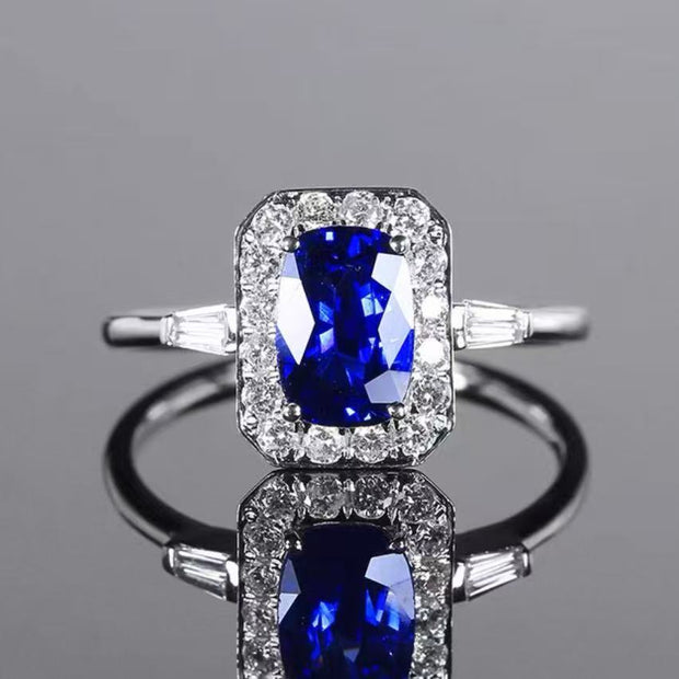 5.0ct ロイヤルブルー ラボグロウンサファイア ラディアントカットリング GRC鑑別書付