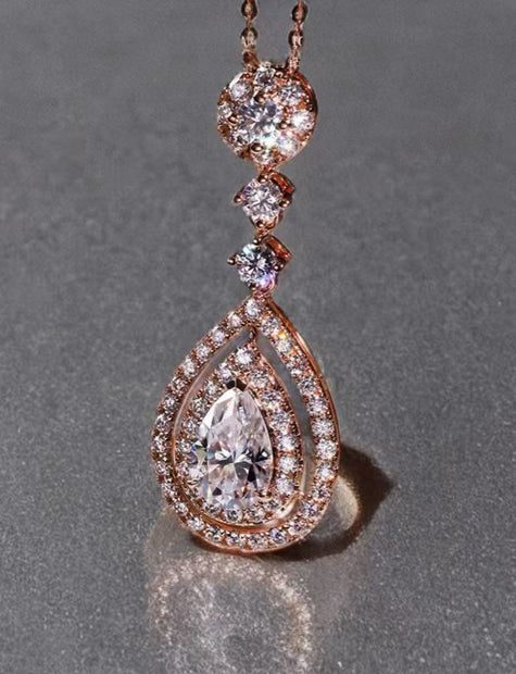 無改色ラボグロウンダイヤモンド ペアシェイプ ネックレス 2ct D VS1