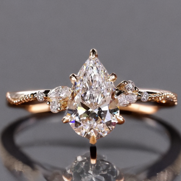 無改色ラボグロウンダイヤモンド リング 3.5ct D VS1 ペアシェイプ