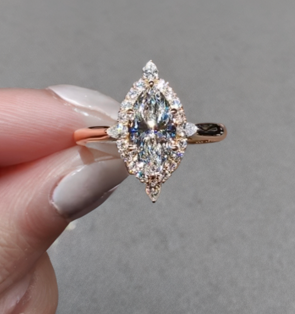 #order-22#5.01ct ラボグロウンダイアモンド・マーキースカット・ハローリビング
