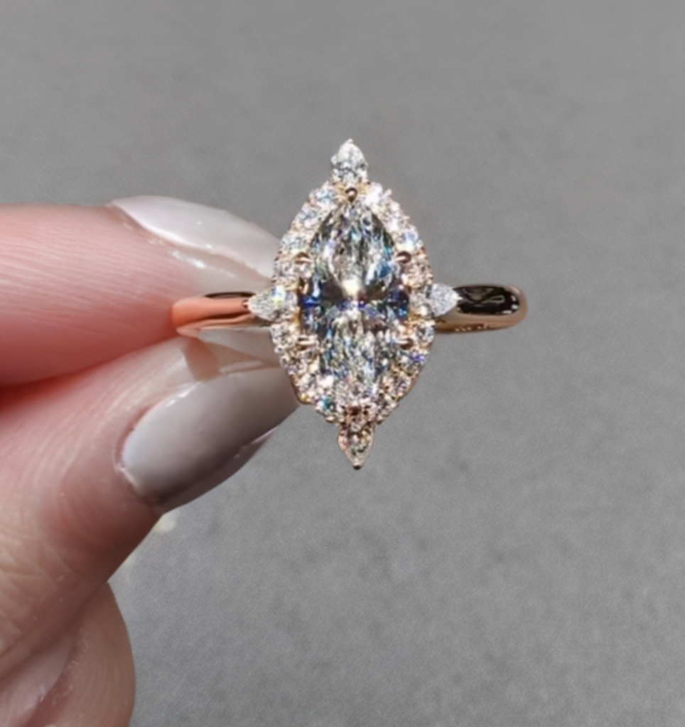 #order-22#5.01ct ラボグロウンダイアモンド・マーキースカット・ハローリビング