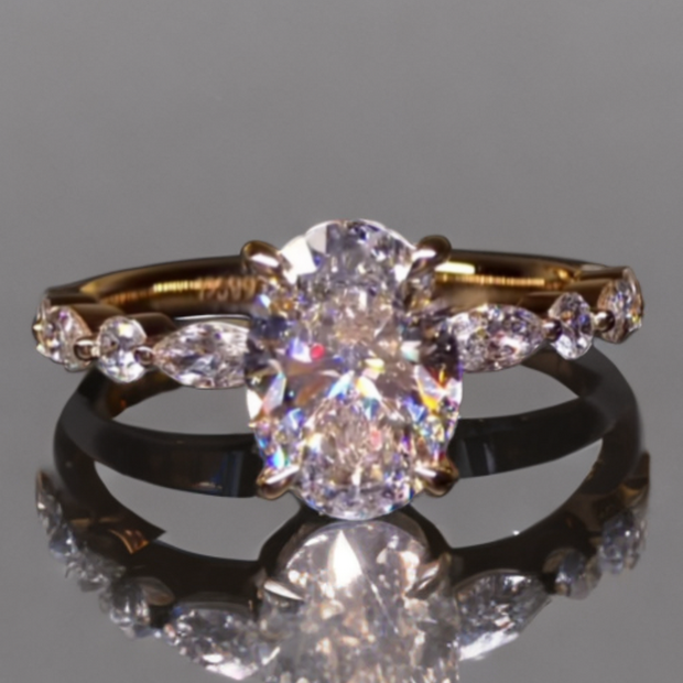 無改色ラボグロウンダイヤモンド リング 4ct D VS1 オーバルモディファイド