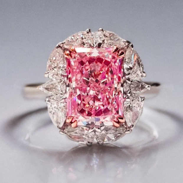 2ct ピンクラボダイヤ ラディアントカット ハローリング｜IGI認定・PT950